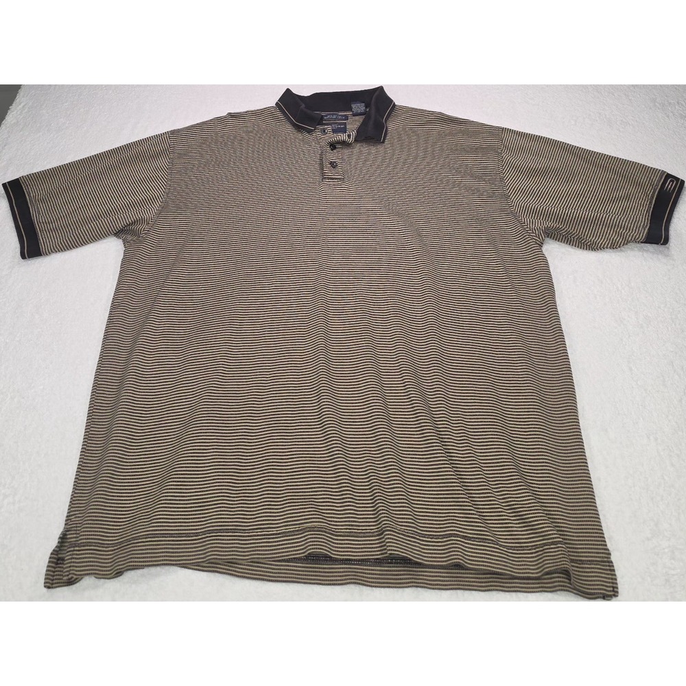 Dockers Golf Men's Striped Black Tan Polo Shirt Size L Short Sleeve Long